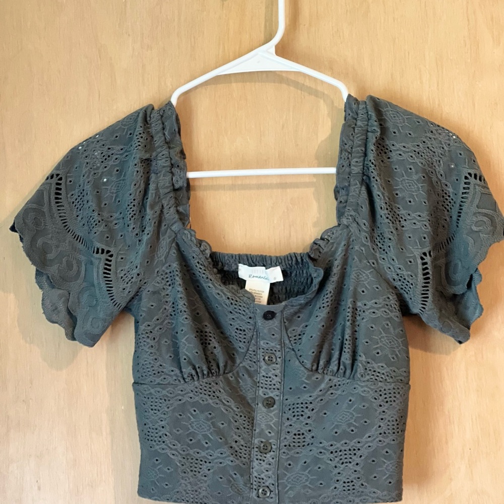 URBAN Romantics Green/Blue Puff Sleeve Blouse with Bustier Design